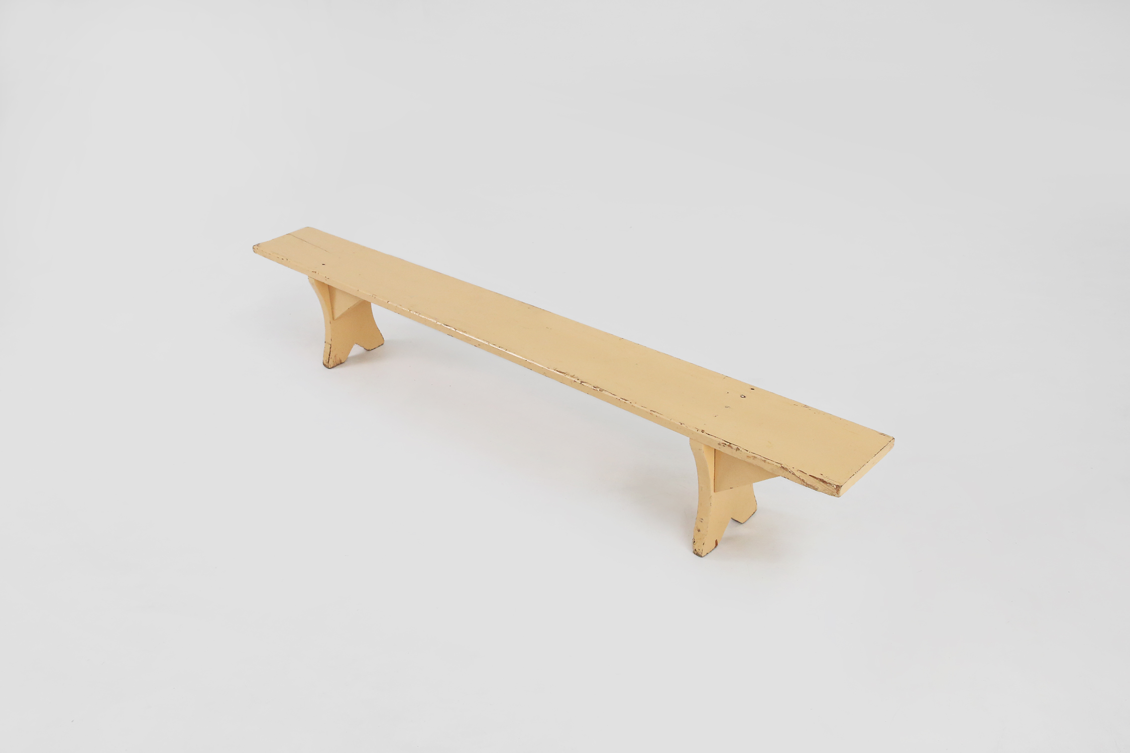 Elegant rustic beige wooden bench with nice patina, France ca. 1900thumbnail